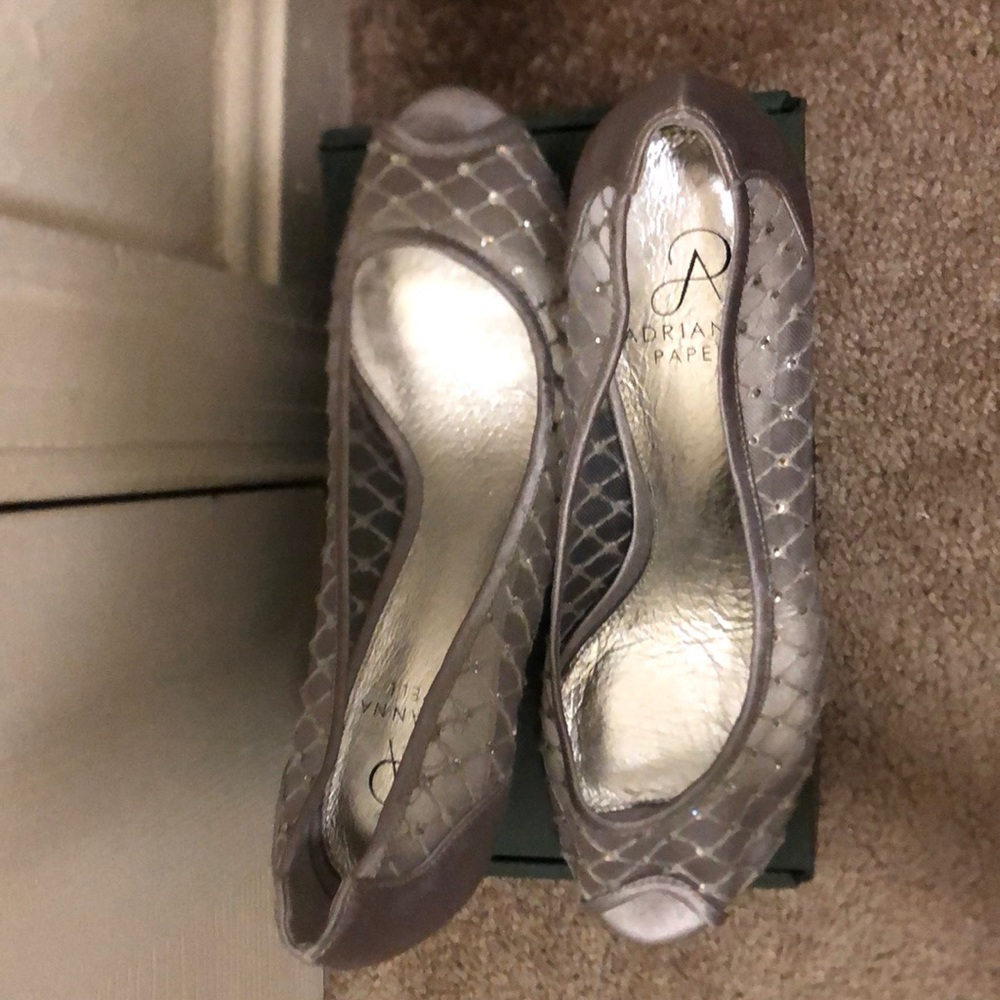Adrianna Papell Silver Mesh Heels with Crystals